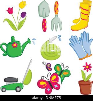 A vector illustration of spring gardening icons Stock Vector