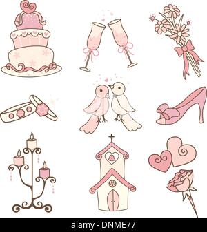 A vector illustration of a set of wedding icons Stock Vector