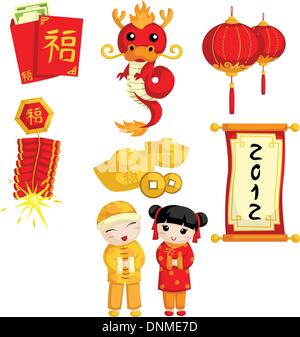 A vector illustration of Chinese New Year items Stock Vector