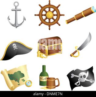 A vector illustration of a collection of pirates icons Stock Vector