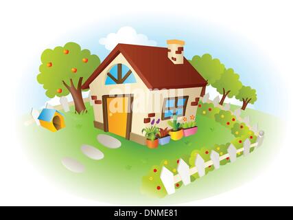 A vector illustration of a cute little house with garden Stock Vector
