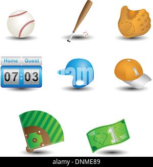 A vector illustration of a set of baseball icons Stock Vector