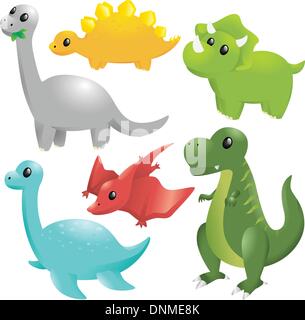 A vector illustration of a set of different dinosaurs Stock Vector