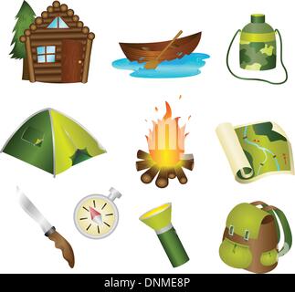 A vector illustration of a set of camping icons Stock Vector