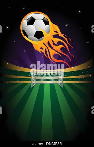 A vector illustration of flaming soccer background Stock Vector