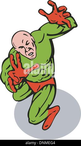 illustration of a cartoon super hero running punching isolated on white background Stock Vector