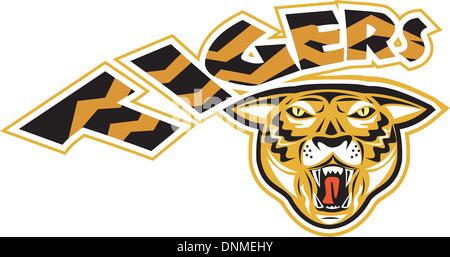 illustration of an angry tiger head front view with words tigers' suitable for your rugby,soccer, football or any sports sporting club team mascot' Stock Vector