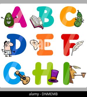 Cartoon Illustration of Funny Capital Letters Alphabet with Objects for Language and Vocabulary Education for Children from A to Stock Vector