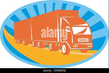 illustration of a container truck and trailer viewed from front Stock Vector
