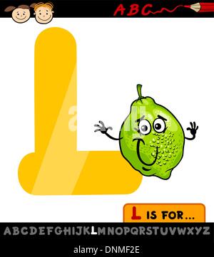 Cartoon Illustration of Capital Letter L from Alphabet with Lime for Children Education Stock Vector