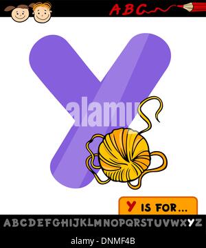 Cartoon Illustration of Capital Letter Y from Alphabet with Yarn for Children Education Stock Vector