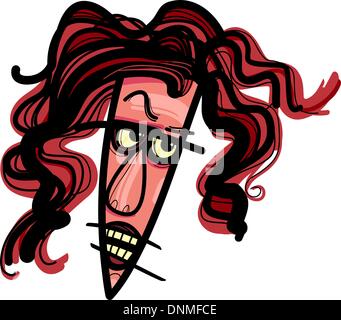 Sketch Drawing Illustration of Cartoon Angry Woman Caricature Stock Vector