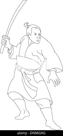 illustration of a Japanese samurai warrior fighting with katana sword ...