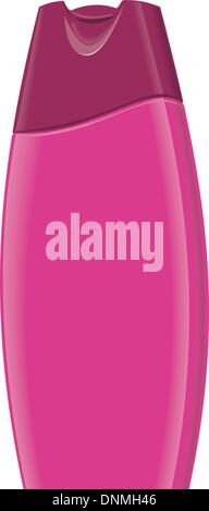 Illustration of pink shampoo bottle set on isolated white background done in retro style. Stock Vector