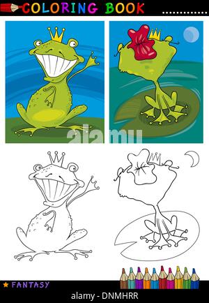 Coloring Book or Page Cartoon Illustration of Frog Prince Fairytale Characters Stock Vector