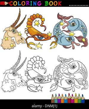 Coloring Book or Page Cartoon Illustration of Animals Fantasy Characters Stock Vector