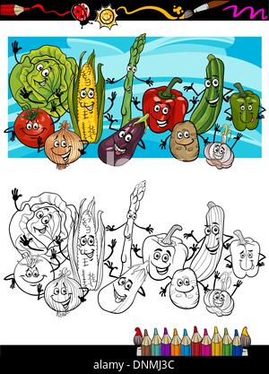 Coloring Book or Page Cartoon Illustration of Comic Vegetables Funny Food Objects Group for Children Education Stock Vector