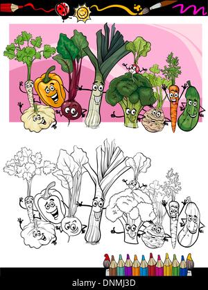 Coloring Book or Page Humor Cartoon Illustration of Comic Vegetables Funny Food Objects Group for Children Education Stock Vector