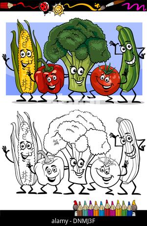 Coloring Book or Page Humor Cartoon Illustration of Vegetables Comic Food Objects Group for Children Education Stock Vector