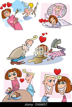 cartoon Illustration of young couple love comic story Stock Vector
