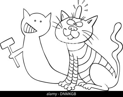 illustration of cat and his malicious shadow for coloring book Stock Vector