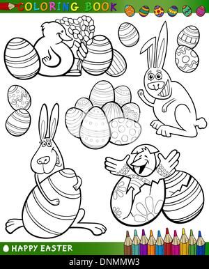 Easter Themes Collection Set of Black and White Cartoon Illustrations for Coloring Book Stock Vector