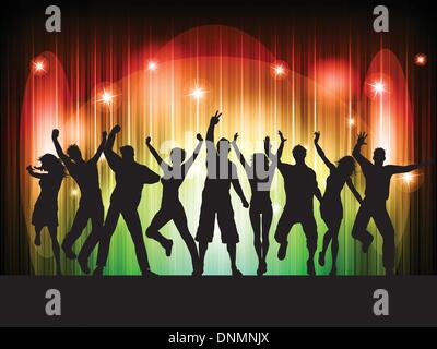 Silhouettes of people dancing on a colourful background Stock Vector