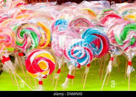Large group of the lollipops.Selective focus on the front lollipops Stock Photo