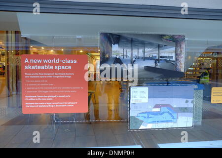 London, UK. 2nd January 2014. Skaters who object to regeneration of the undercroft gather to deliver the largest number of objections to a planning application in UK history. Credit:  Rachel Megawhat/Alamy Live News Stock Photo