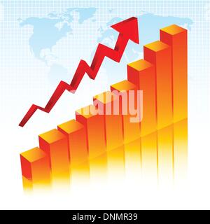 Chart showing rising profits on world map background Stock Vector