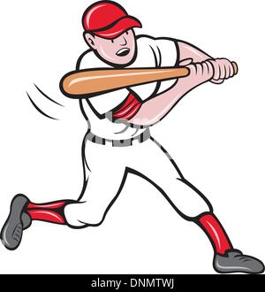 illustration of a baseball player batting cartoon style isolated on white Stock Vector