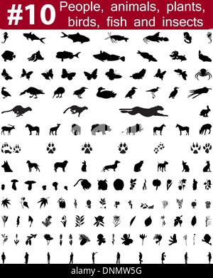 Set # 10. Big collection of collage vector silhouettes of people, animals, birds, fish, flowers and insects Stock Vector