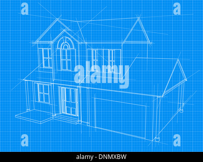 An illustration of a blueprint for an new house under construction Stock Photo