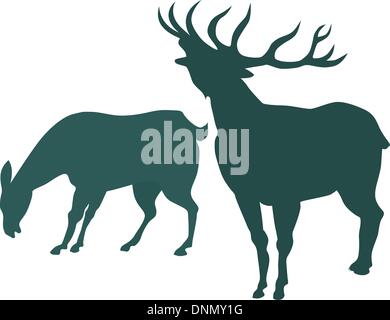 Illustration of deer silhouette isolated on white background done in retro style. Stock Vector