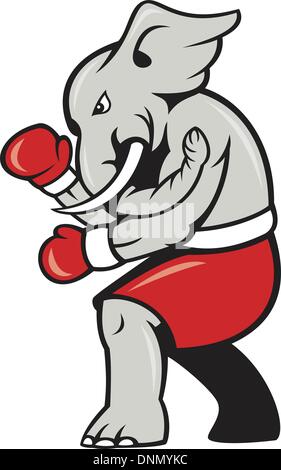 Cartoon illustration of an elephant boxer with boxing gloves and stars ...
