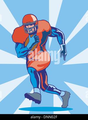 Illustration of a football player running done in retro style. Stock Vector