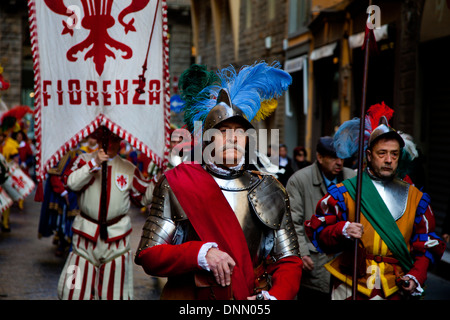 Traditional procession to mark the beginning of Viareggio Carnival in the city of Florence, Italy Stock Photo