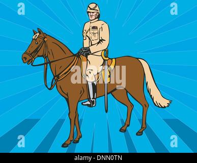 Illustration of a hussar on horseback done in retro style. Stock Vector