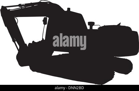illustration of a construction mechanical digger excavator  black and white silhouette on isolated white background Stock Vector