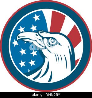 graphic illustration of an American eagle with stars and stripes flag set inside a circle on white background Stock Vector
