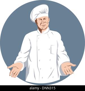 illustration of a chef, cook or baker done in retro style with arms to side Stock Vector