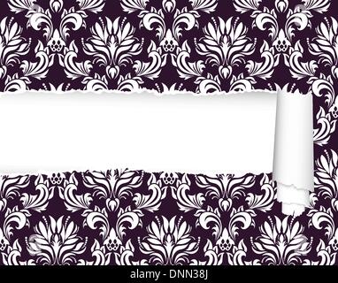 Damask seamless vector pattern with ripped copy-space for your text.  For easy making seamless pattern just drag ornate group into swatches bar, and use it for filling any contours. Stock Vector