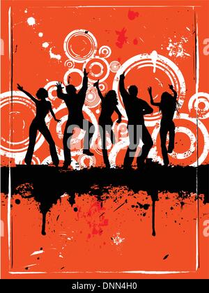 People dancing on grunge background Stock Vector