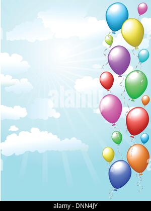 Colourful balloons floating in a sunny blue sky Stock Vector