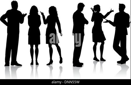 Silhouettes of business people having conversations Stock Vector