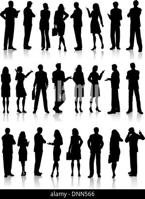 Large collection of silhouettes of business people in various poses Stock Vector