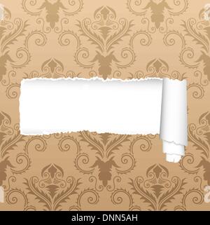 Damask seamless vector pattern with ripped copy-space for your text.  For easy making seamless pattern just drag ornate group into swatches bar, and use it for filling any contours. Stock Vector