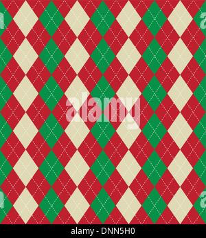 Seamless tiled background of an argyle style pattern using Christmas colours Stock Vector