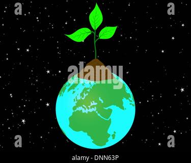 Abstract illustrations of sprout on the globe background Stock Vector
