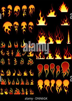 Big collection of fire elements. Fully editable EPS 8 vector illustration. Stock Vector